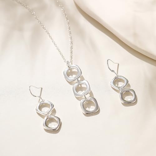 3 Circles Silver Hoop Earrings Necklace Set for Women Geometric Jewelry Set | 925 Silver Hypoallergenic Small Hoop Circle Geometry Textured Finish Minimalist Style Comfortable Wear - style: 3 Hoop