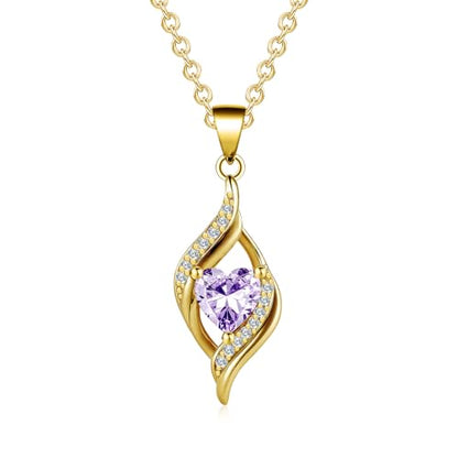 Birthstone Necklace for Women, 14K Gold Plated Heart Cubic Zirconia Pendant, Dainty Birthstone Jewelry Necklace Gifts for Birthday, Valentine’s Day Mother's Day - color: June-Alexandrite