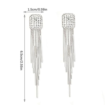 Rhinestone Tassel Earrings for Women, Elegant Long Silver Dangle Earrings for Wedding Party Formal Event Fashion Jewelry