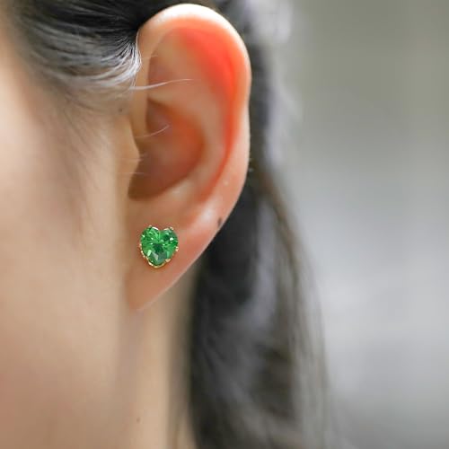8mm Heart-Cut Birthstone Stud Earrings for Women – 18K Gold Plated Hypoallergenic Cubic Zirconia Earrings, Nickel Free, 12 Months Colors, Everyday Jewelry, Gift for Her, Bridal, Birthday, Christmas - color: 05 May Emerald