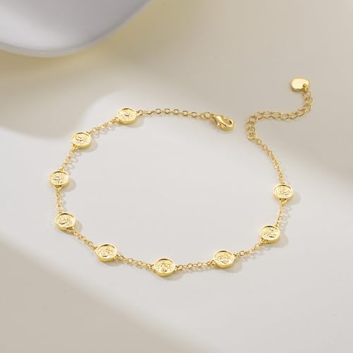 14K Gold Anklets for Women Gold Ankle Bracelets for Women Anklet | 14K Gold Anklets for Women Coin Portrait Relief Gold Ankle Bracelets for Women Beach Anklets Coin Anklet for Womens 9.4-11in