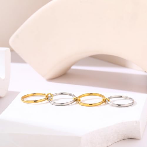 14K Gold Plated Interlocked Stackable Rings for Women, Statement Multi Ring Mixed Metals Stack, Two-Toned interlocking rings Stacking Jewelry - color: silver gold-4pcs set, size: 9