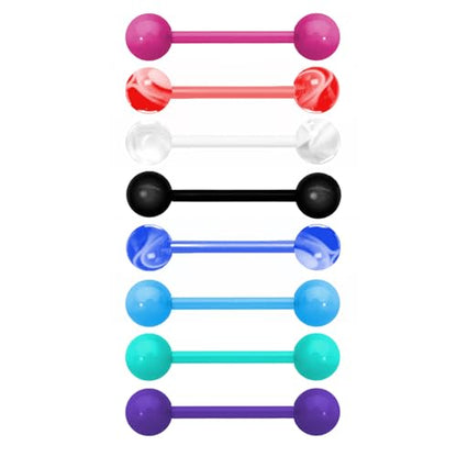 Acrylic Tongue Barbells Rings Candy Color Tongue Piercing Jewelry | 14G Plastic Nipple Ring Colorful Tongue Bars for Women Men - style: Classic