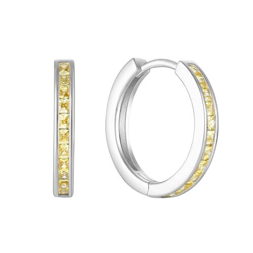 Starchenie Huggie Hoop Earrings for Women 925 Sterling Silver Princess Cut Birthstones Jewelry Gift - color: 11-Topaz-Nov