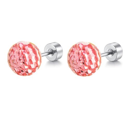 Dazzling Crystal Disco Ball Cartilage Stud Earrings for Women Mom Stainless Steel Austrian Colorful 6mm/8mm CZ Tragus Screw Flat Back Helix Tiny Studs Earring Fashion 60's 70's Jewelry Prom Party 20G - color: Pink,8mm