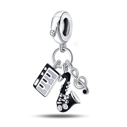 LNQOBU 925 Sterling Silver Charms for Bracelets Necklaces,5A Cubic Zirconias Evil Eye Dangle Beads Charms Jewelry Gift for Women (With one Spacer Beads Charms) - style: Punk Sax Guitar 3-Piece Charm Pendant Set