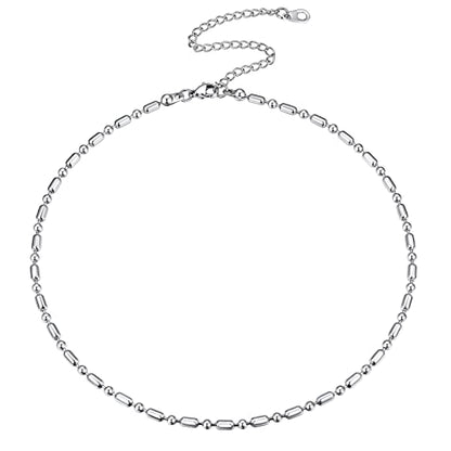 FOCALOOK Choker Necklace for Women, Double Layered Boho Beaded Choker Chain | Dainty 14K Gold Plated/Silver/Black Metal, Simple Small Satellite Beaded Chain Necklace, Hypoallergenic for Everyday Wear - color: 03.Beaded Choker-Silver