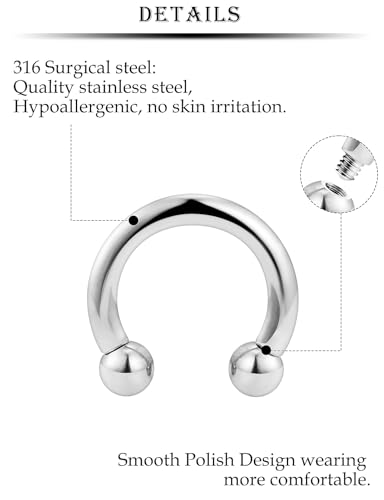 12G Septum Rings Ear Gauges Earrings Hoops Eyebrow Piercings lip Rings Hoop 316L Surgical Steel Cartilage Helix Tragus Rook Daith Earrings Piercing Jewelry for Women Men 10mm 12mm 14mm 16mm - style: 12G，10mm-16mm，Silver Tone