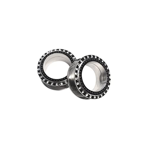 Screw Fit Plug Earrings Surgical Steel Ear Plug Gauges Center Tunnels Ear Gauges Screw Plugs with Black & Clear CZ Gems Piecing Jewelry - size: 0g - 8mm