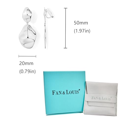 FAN&LOUIS Gold Silver Clip On Dangle Earrings Women,14K Gold Teardrop Statement Dangle Earrings Clips Lightweight Hammered Drop Dangle Clip-on Earrings for Women - style: Gold and Silver