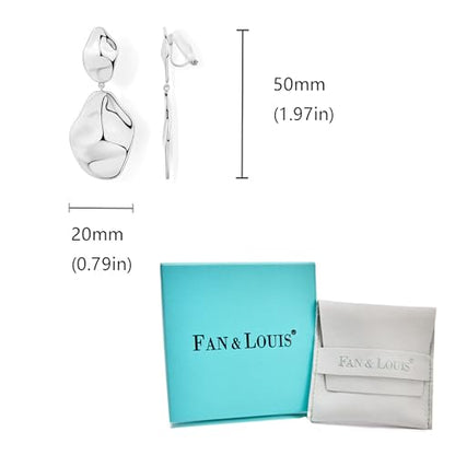 FAN&LOUIS Gold Silver Clip On Dangle Earrings Women,14K Gold Teardrop Statement Dangle Earrings Clips Lightweight Hammered Drop Dangle Clip-on Earrings for Women - style: Gold and Silver