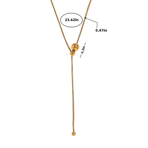 Lariat Necklaces for Women, Dainty Minimalist Knotted Rope Design Pendant Long Y Necklaces 18k Gold Plated Trendy Chain Jewelry - color: Gold, style: Bead
