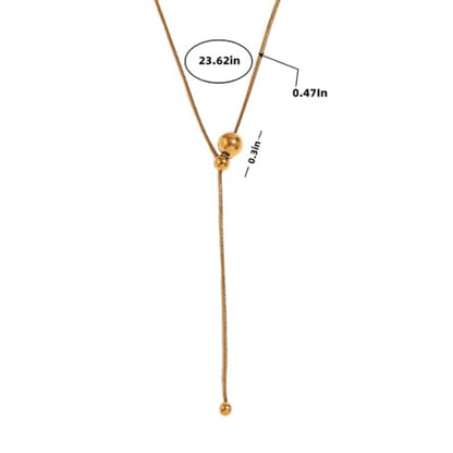 Lariat Necklaces for Women, Dainty Minimalist Knotted Rope Design Pendant Long Y Necklaces 18k Gold Plated Trendy Chain Jewelry - color: Gold, style: Bead