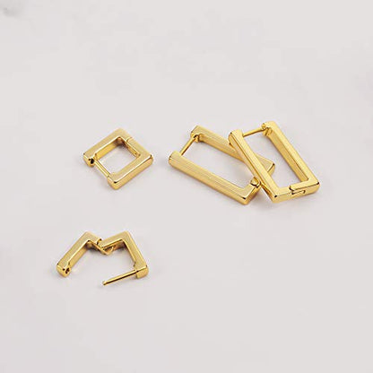 2 Pairs 14K Gold Plated Minimalist Hoop Earrings Small Dainty Geometric Square and Rectangle Huggies Hoops for Girls Women Gift, gold, silver and black - color: Gold