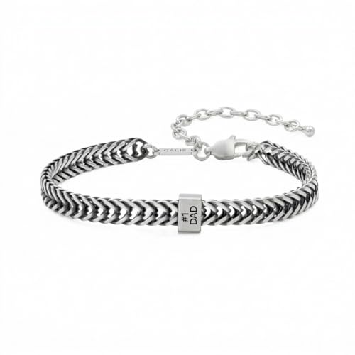 Galis Chain Bracelets For Men - Premium Stainless Steel, Silver, Gold Plated Non Tarnish - Mens Jewelry, Fathers Day Gift - color: Silver (Black Engraving), size: 7 Inches