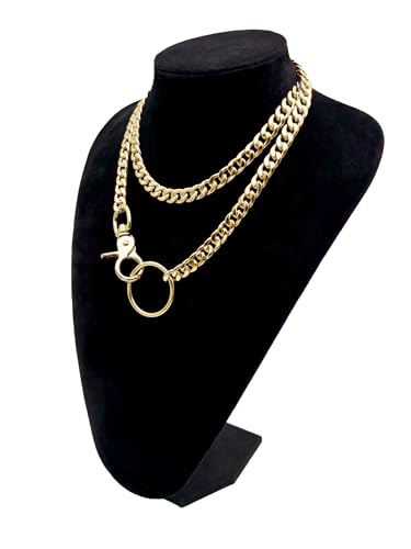 paloli Women's Slip Chain Rainbow Heart O-Ring Chunky Chain Necklace, Rays Cuban Long Layered Jewelry, Adjustable Lariat Y-Necklace Heart Loop Choker - color: M-Oring-Gold