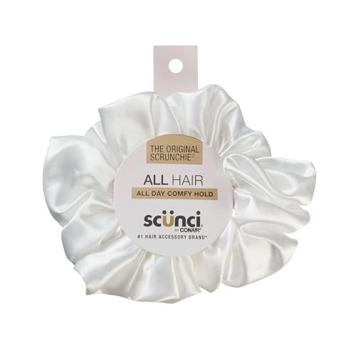 Scunci by Conair The Original Scrunchie hair accessories - hair accessories for women - hair ties - trendy hair accessories - Jumbo Size in Washable White Nylon Silk- 1 Count - color: White, size: 1 Count (Pack of 1)
