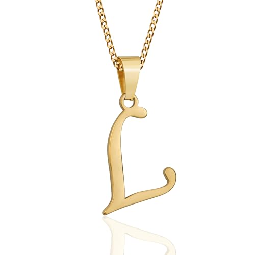Suweibuke Initial Necklace for Men Women Boys Girls, 18K Gold Plated 26 Letters Pendant Necklace, Personalized Jewelry Gifts - color: Gold--1L