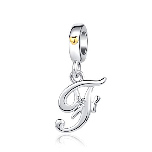 Silver Initial A-Z Letter Charm Compatible Pandora Charm Bracelets for Women Jewelry - style: F