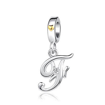 Silver Initial A-Z Letter Charm Compatible Pandora Charm Bracelets for Women Jewelry - style: F