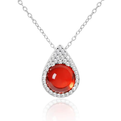 Women Trendy Faux Crystal Pendant Necklace 18K Gold/Silver Plated | CZ Halo Teardrop Drop Pendant Necklace Lightweight Fashion Jewelry Set Stackable For Wedding Daily Wear - color: Red