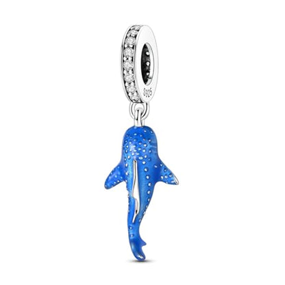 Hapour 925 Sterling Silver Charms for Bracelet Necklace Dangle Pendant Bead | Whale Shark Charm, Glow in the Dark, Matryoshka Russian Doll Baking European Jewelry Charm, 14k Gold Plated - style: Blue Glowing Whale Shark