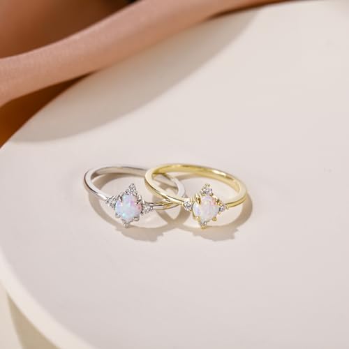 SHINYSO 14K Gold Plated Wedding Band for Women Thin Stackable Rings Opal Dainty Cubic Zirconia CZ Promise Engagement Ring Size 4-10 - color: Gold