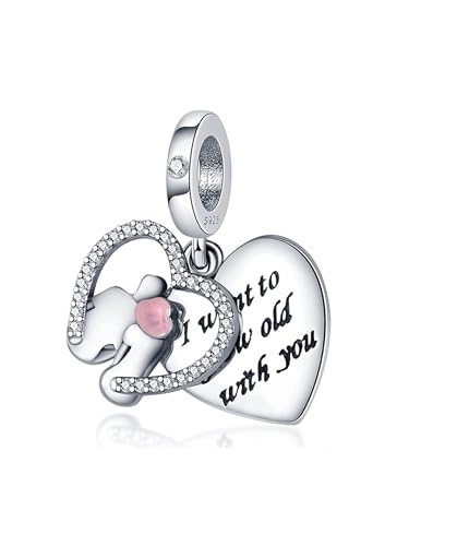 Flower Crab Orca Birthday Athlete Family Tree Safety Chain Cat Dog Bead Pendant 925 Sterling Silver Dangle Compatible With Pandora Moments Charm Bracelet - style: I Want To Grow Old With You Couple I Love Heart