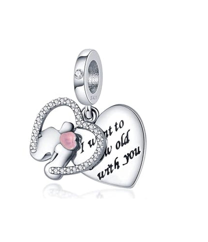 Flower Crab Orca Birthday Athlete Family Tree Safety Chain Cat Dog Bead Pendant 925 Sterling Silver Dangle Compatible With Pandora Moments Charm Bracelet - style: I Want To Grow Old With You Couple I Love Heart