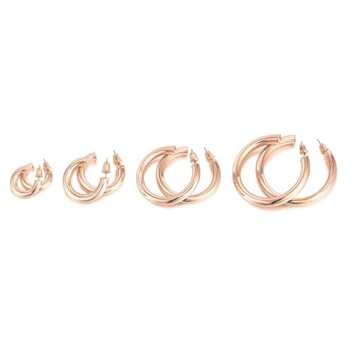 PAVOI Chunky Gold Hoop Earrings for Women, Lightweight 14K Gold Plated | Gold Hoops, Gold Plated Earrings, Womens Earrings, 14K Gold Hoop Earrings - color: Rose Gold, size: 50 MM
