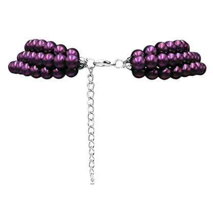 Rosemarie & Jubalee Women's 3 Colorful Multi Strands Simulated Pearl Necklace And Earrings Jewelry Gift Set, 18"+3" Extender - color: Metallic Dark Purple Silver Tone