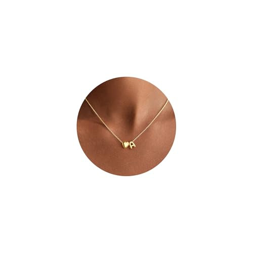 M MOOHAM Heart Initial Necklaces for Women Girls Gifts Letter A-Z Necklace | 14K Gold-Plated, Heart Letter Necklace for Kids Jewelry, Teen Girl Gifts, Initial Necklace, Birthday Gifts for Women Girls - color: A'
