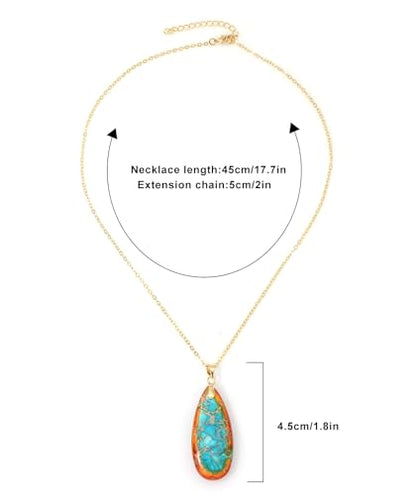 Stone Necklaces for Women Teardrop Gemstone Pendant Necklace Natural Stone Chain Necklaces - color: Orange Gold