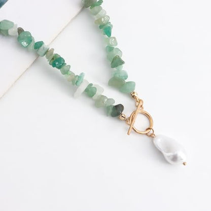 Bohemian Stone Pearl Choker Necklace for Women Dainty Natural Irregular Stone Choker Turquoise Beaded Lariat Necklace Simple Fashion OT Toggle Spiritual Handmade Jewelry - color: Green