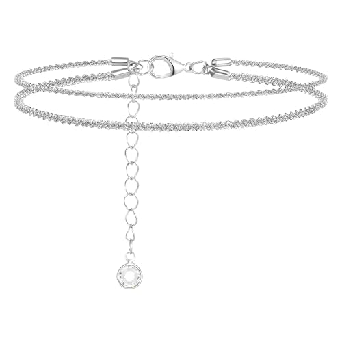 Nogeqi Ankle Bracelets for Women Silver Bracelet Summer Jewelry, Adjustable Non Tarnish Anklet Bracelets Dainty Layered Womens Anklets Waterproof Stackable Glitter Beach Jewelry Trendy Gift