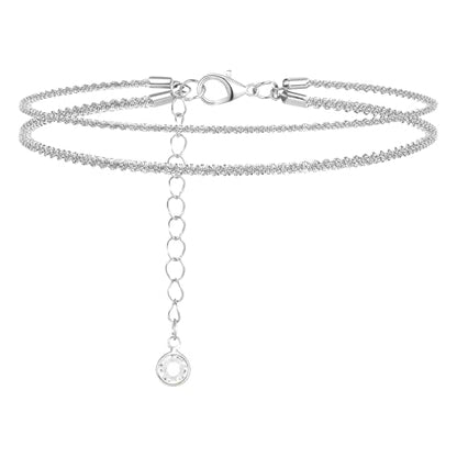 Nogeqi Ankle Bracelets for Women Silver Bracelet Summer Jewelry, Adjustable Non Tarnish Anklet Bracelets Dainty Layered Womens Anklets Waterproof Stackable Glitter Beach Jewelry Trendy Gift