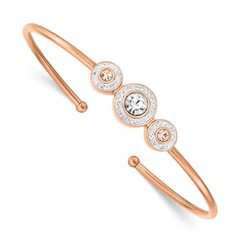 Chisel Crystal Cuff Bangle in Rose-Tone Stainless Steel, 10mm