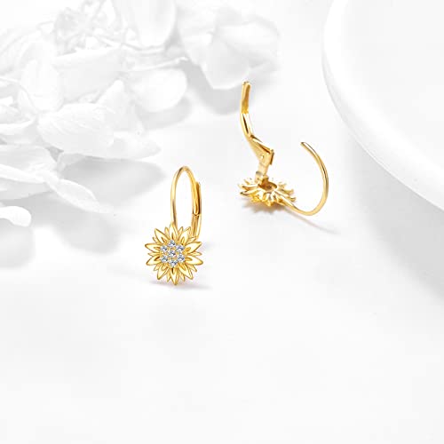 KECHO 14k Yellow Gold Sunflower Jewelry for Women, Fine Gold You are My Sunshine Jewelry Gifts for Her - style: Sunflower Leverback