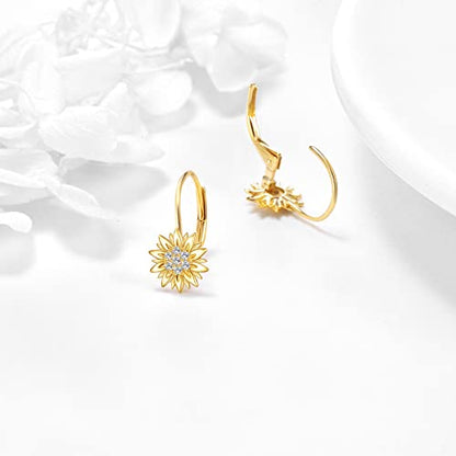 KECHO 14k Yellow Gold Sunflower Jewelry for Women, Fine Gold You are My Sunshine Jewelry Gifts for Her - style: Sunflower Leverback