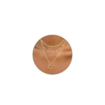 Airmb Gold Layered Necklaces for Women 14k Gold Plated Dainty Stackable Choker Necklaces for Women Trendy Layering Chain Cute Pendant Necklace Set Gold Jewelry for Women - color: 3PCS-Circle-Gold