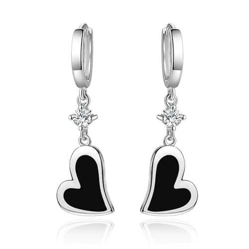 Fashion Huggie Hoop Earrings for Women Teens White Gold Cubic Zirconia Love Heart Hoops Polygonal Exaggerated Geometric Drop Dangle Earrings Black And White Squares Minimalist Everyday Jewelry Gifts - style: Heart