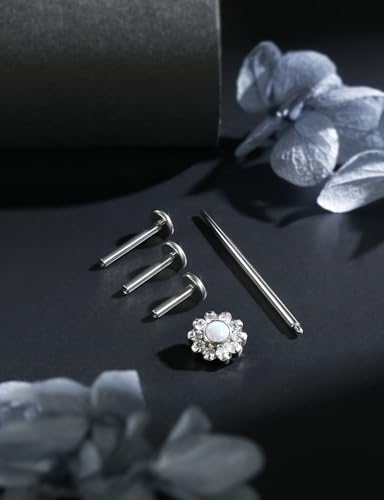 16G Astm F136 Titanium Internal Thread Flat Back Earrings Nose Studs Tragus Forward Helix Conch Cartilage Lobe Earrings Stud Medusa Labret Monroe Lip Ring Piercing Jewelry For Women Men - size: 16G--Style E-Opal