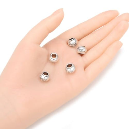 40pcs Peace Beads Large Hole Round Bead (4.5mm Hole) Antique Silver - size: Peace Round Bead