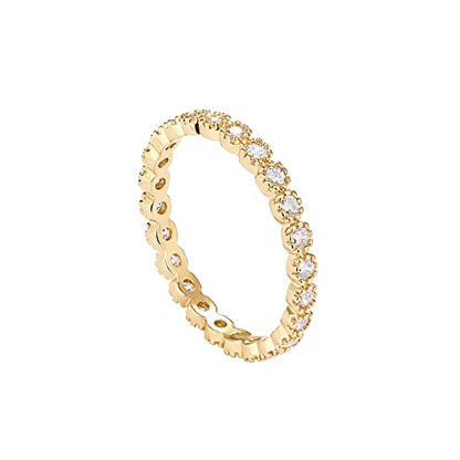 PAVOI 14K Gold Plated Rings Cubic Zirconia Band | Marquise Milgrain Eternity Bands | Gold Rings for Women - color: Yellow Gold, size: 6