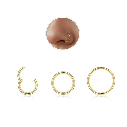 3Pcs Nose Rings Hoops for Women Men, 18G Nose Hoops Gold/Silver | Hinged Clicker Septum Rings Tragus Conch Helix Daith Lip Body Piercing Jewelry 6/8/10mm - color: 3pcs/gold/18g