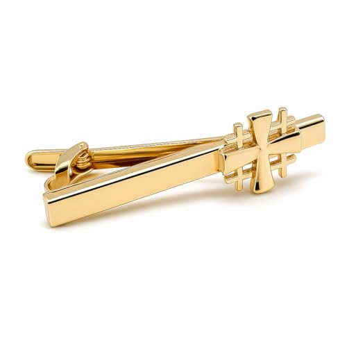 Gold Jerusalem Cross Tie Clip – Handmade Christian Tie Bar for Men, Religious Gift for Pastors, Missionaries, Weddings, Church Leaders, Groomsmen – Faith Jewelry for Him
