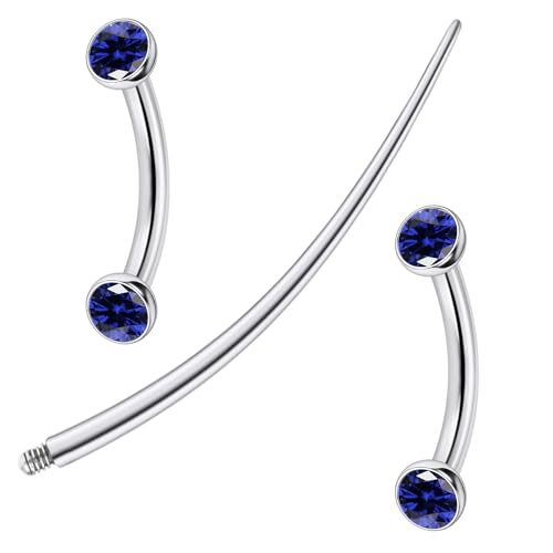 F136 Titanium 16g 6/8/10mm Eyebrow/Rook/Snug/Vertical-Labret/VCH/Snake-Eyes/Anti-Tragus/Christina/Daith/Belly-Button/Bridge/Hood/Surface Curved Barbell Piercing Jewelry for Women Men - color: Blue, size: 8 mm (5/16 in)