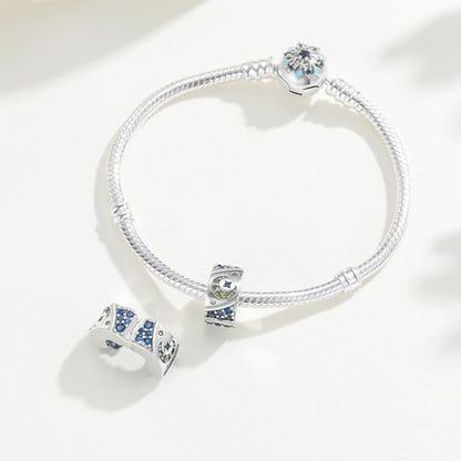 KEQ Clip Spacer Charm for Bracelet 925 Silver Pave Cubic Zirconia Clip Lock Stopper Bead Spacer For Women Bracelets Stopper Birthday Gifts European Openable Beads 2pcs - color: Stars and Moon in the Night Sky
