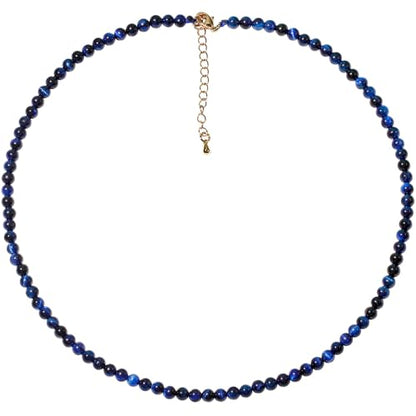 Simple 4mm Gemstones and Crystals Choker Necklace Unisex 16"-18" | Necklaces for Women Men, Adjustable, 40-45 cm Chain Length, Handmade, Spiritual Gemstones, Positive Energy, Daily Wear - style: Blue Tiger's Eye