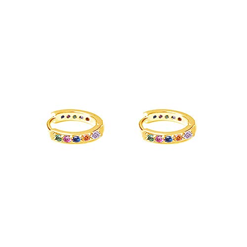 Rainbow 14K Gold Plated Mini CZ Small Cartilage Cuff Hoop Earrings for Women Teen Girls Multicolored Cubic Zirconia Tiny Sleeper Tragus Huggie Hoops Piercing Jewelry Gifts for Christams Party Birthday - style: 6mm